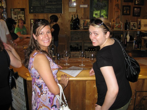 Sarah and Lauren try some delicious wine.