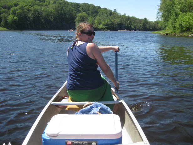 Lauren paddles the front of the canoe on the St. Croix River, dividing Minnesota and Wisconsin.
