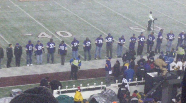 The 50 Greatest Vikings were unveiled at halftime.