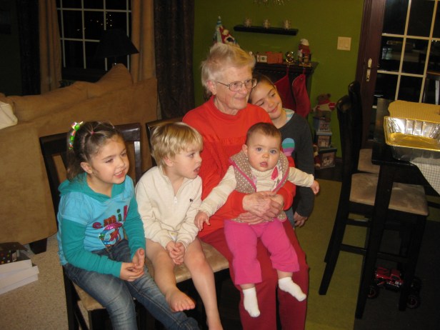 Great Granny Cleo with her four great-grandchildren