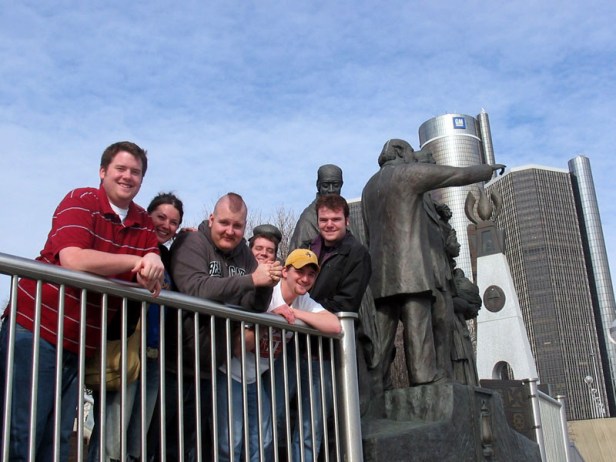 MICHIGAN: The gang exploring barren downtown Detroit in 2005.