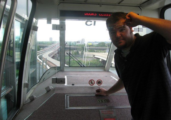 NEW JERSEY: Riding the airport monorail to our luggage in Newark.