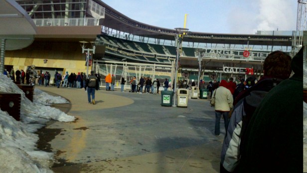 Waiting in line for Minnesota Twins single-game tickets to go on sale.