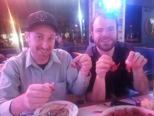 Eating crawfish at Sam's Boat, Austin, TX.