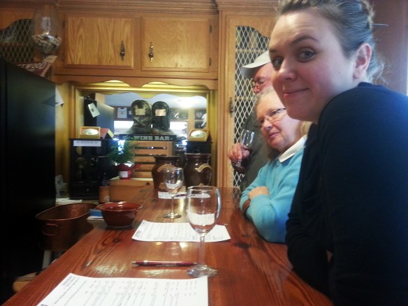 Lauren, Anne, and Steve try some wines at Driftwood Vineyards.