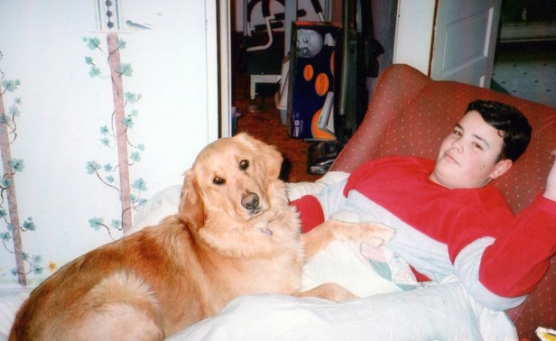 Alex and the family pooch.