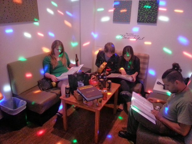 Lauren and some people I met for the first time celebrate her promotion at the Hi-Tunes karaoke lounge.