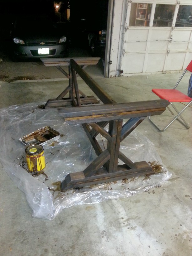 The glaring issue with the stain job is the treated 1x4's that aren't absorbing the stain the same. Oh well, life will go on.