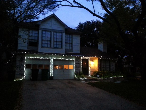 The Glanzer house on Sinton Lane all lit up.