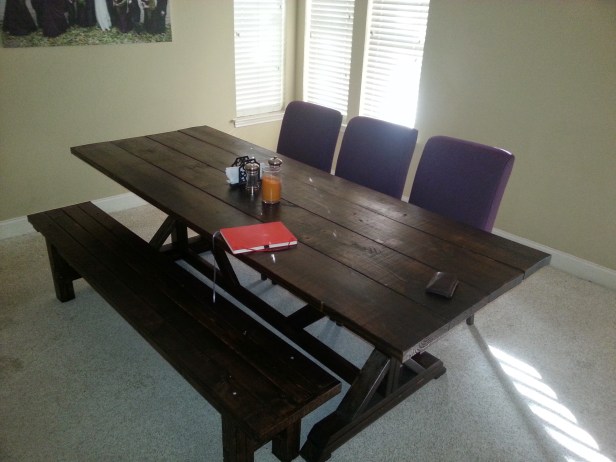 Look how you can set things on the table! Like my billfold and a red notebook. Works as expected.