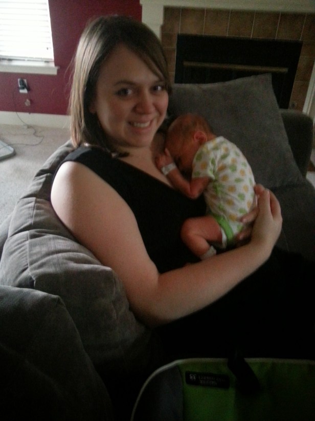 Lauren and son celebrate their first moments at home together.