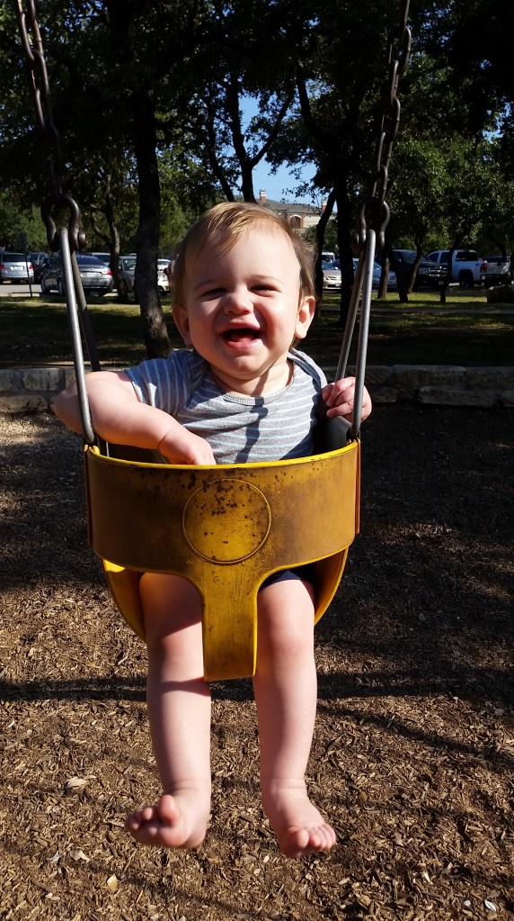 I took Johnny to Brushy Creek Park Saturday morning before it got too hot. He had some fun on a swing.