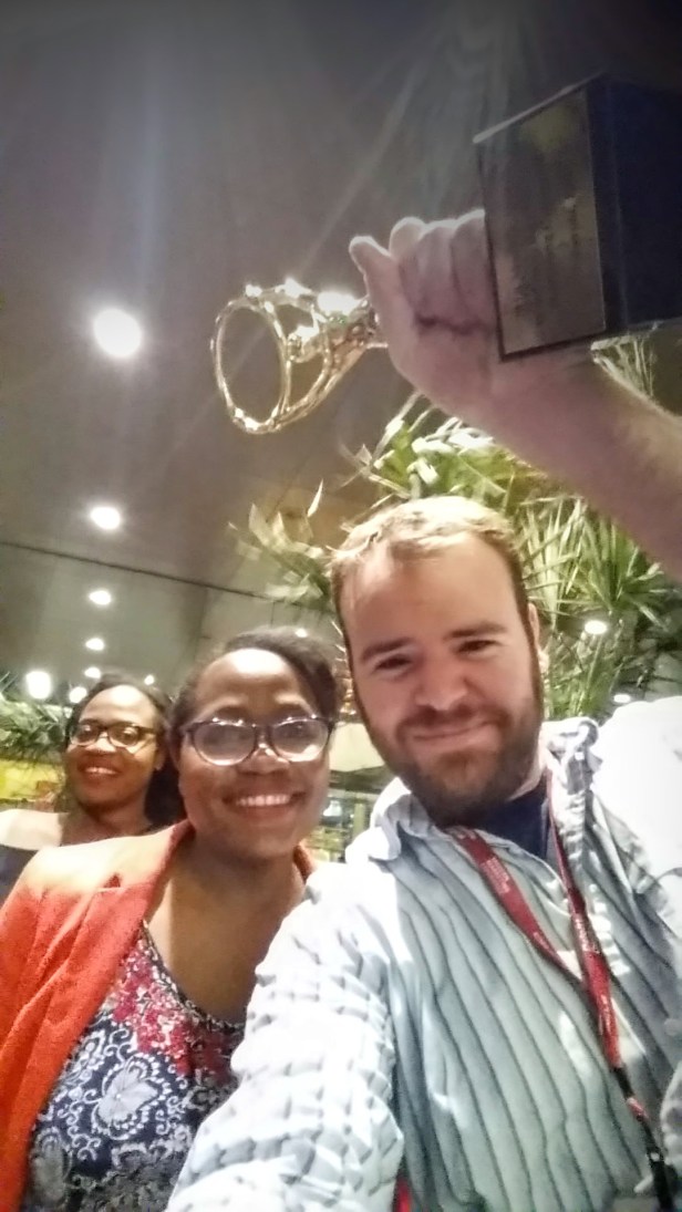 Shenea and I pretend to have won a Markie Award.