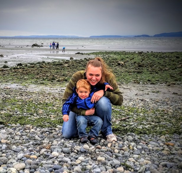 Momma and Johnny along what I guess could be considered the Pacific Ocean.