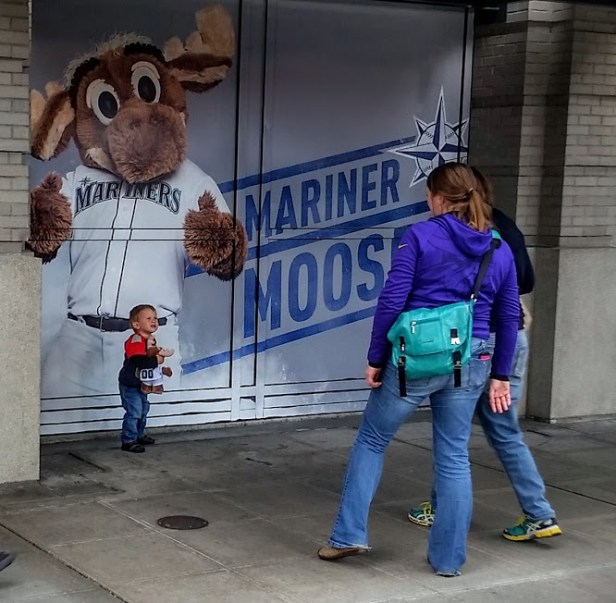 Johnny meets Mariner Moose.