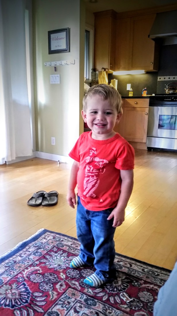 Little buddy prepares to leave on Monday morning. What a cute fella.