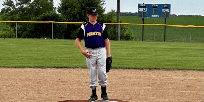 John Glanzer pitches for Willow Lake Pirates baseball team, summer 2025